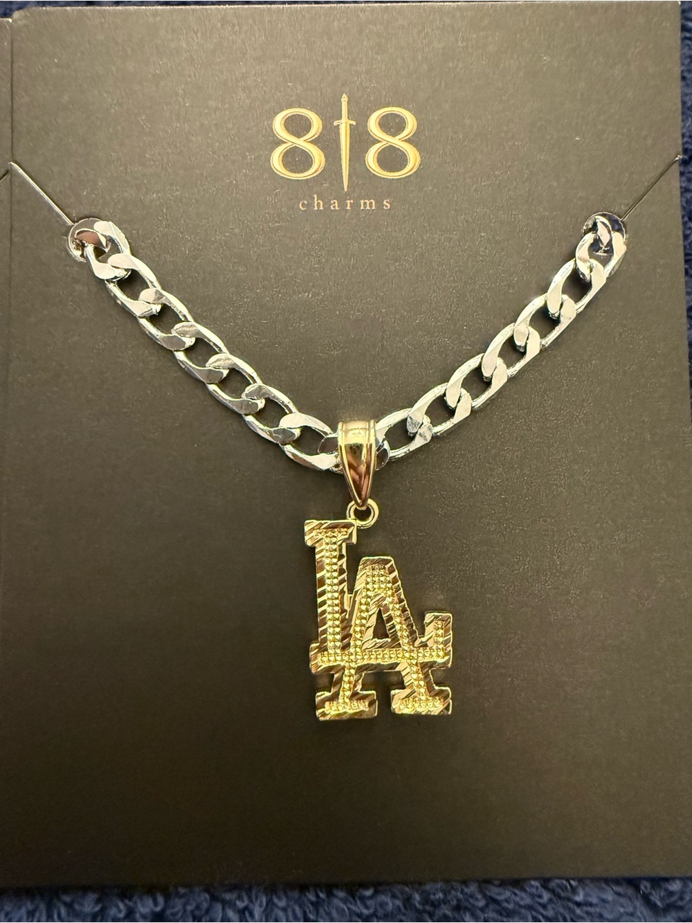 Gold LA Initial Pendant Curb Chain Necklace - Women's Gold 818 Charms Necklace